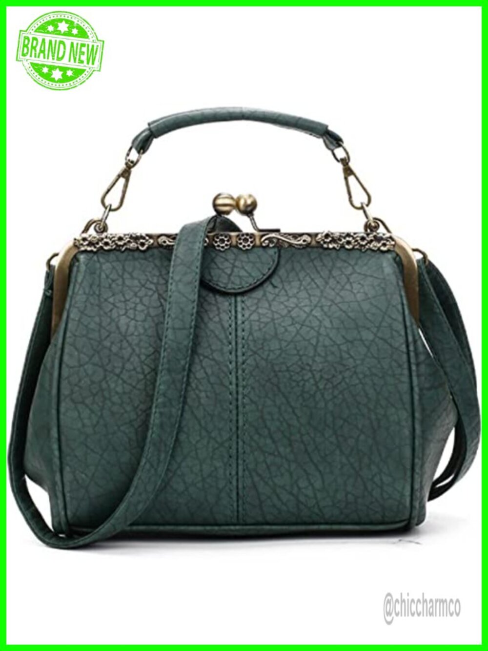 Kiss Lock Clutch Crossbody Bag PU Leather Evening Shoulder Handbag